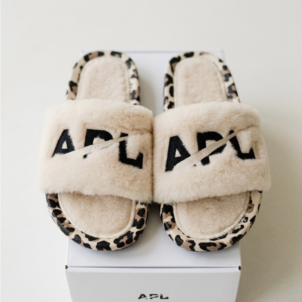 APL Women’s Shearling Slides - Parchment/Black/Leopard - Size 8 (NIB)